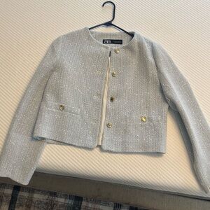 Zara Light Blue Gray Textured Blazer